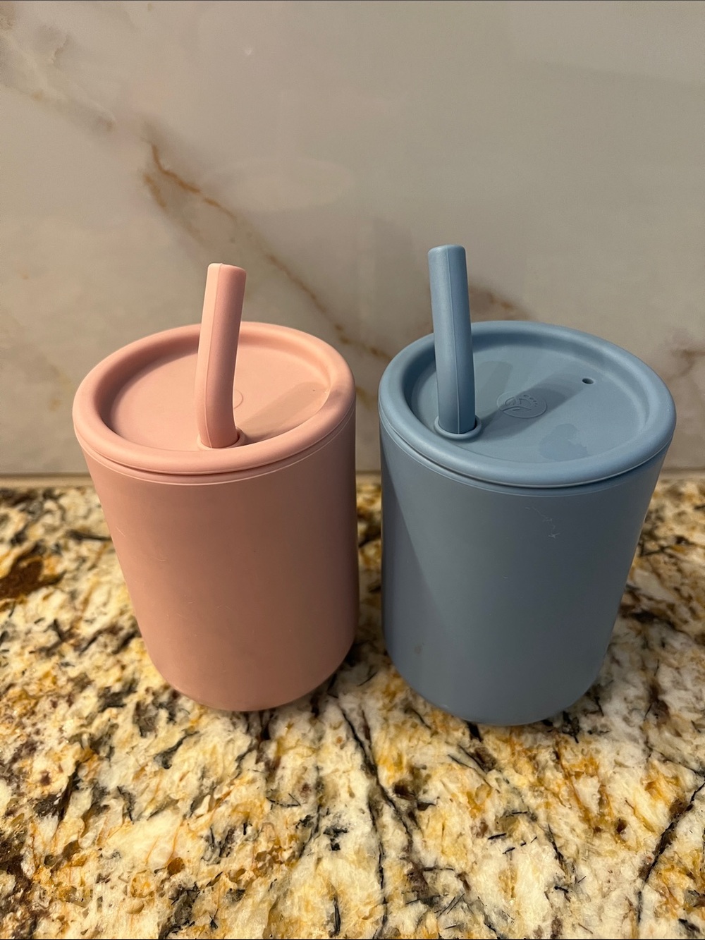 Silicone Straw Cups - Pastel Pink & Dusty Blue